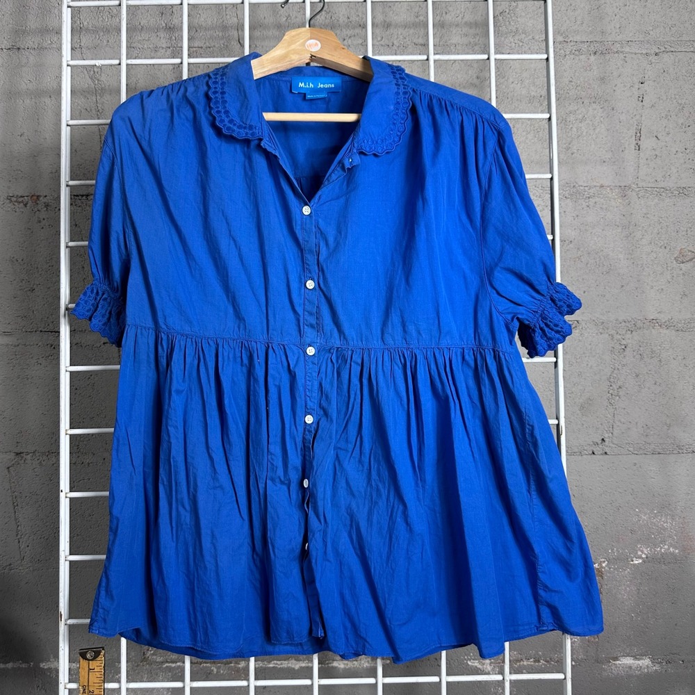 M.i.h Jeans Blue Babydoll Top‎ Lace Collar Cottagecore Size M preppy feminine